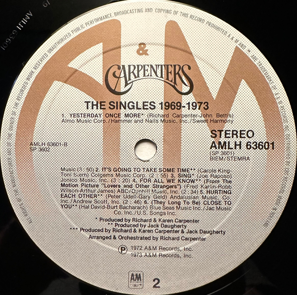 Carpenters - The Singles 1969-1973 (Голландия 1983г.)