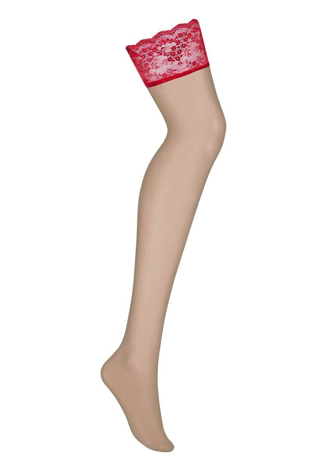 Чулки Lovica с широкой кружевной резинкой (Размер: S-M) (Цвет: бежевый с красным)
