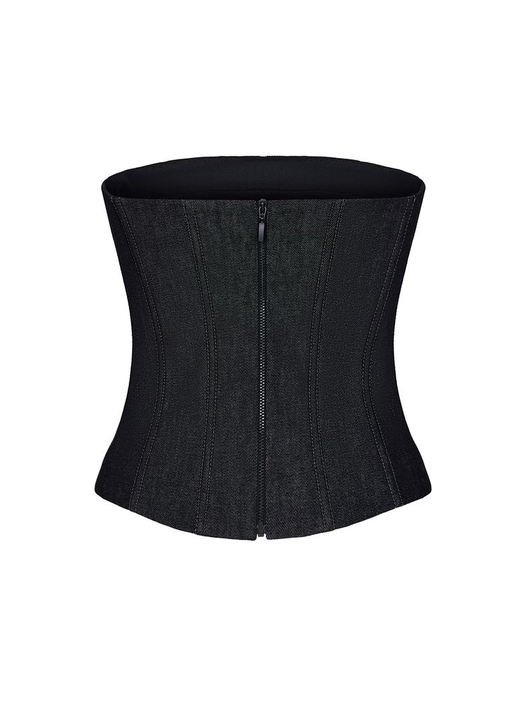 Топ корсетного типа из денима с отстрочками