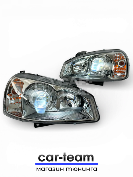 Фары на Лада Калина 1 передние с Bi LED модулями 2.5 дюйма, хром маска (под ключ)