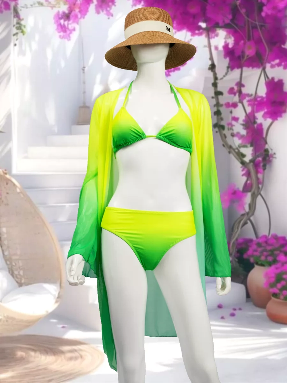 купальник раздельный 3 в 1 на завязках с туникой удлиненной