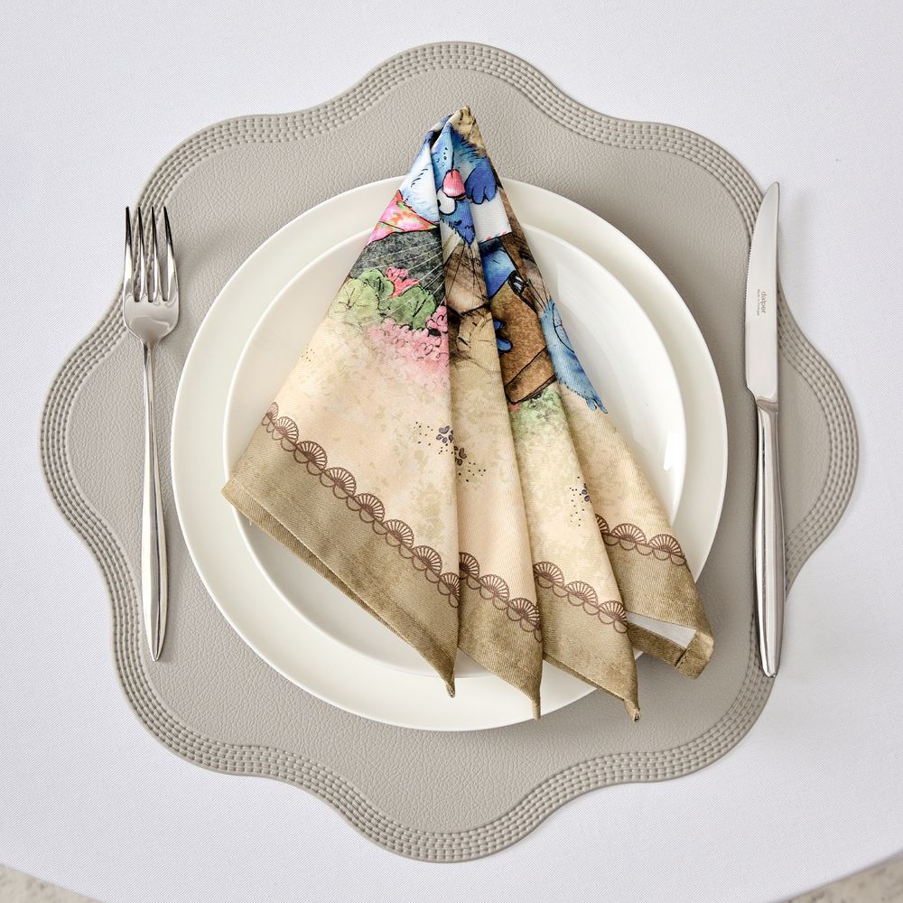 НАБОР САЛФЕТОК ИЗ 2-Х ШТ "СИНИЕ КОТЫ. ЛЮБОВЬ МОЯ",40Х40СМ, 100% ХЛОПОК,ТВИЛ, БЕЖ