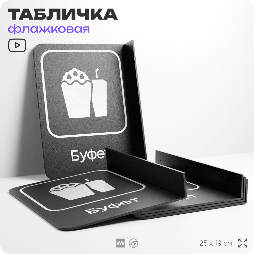 Табличка Буфет флажковая на стену, двусторонняя с крепежом, 19 х 25 см, для офиса, кафе, ресторана, серия COSMO, Айдентика Технолоджи