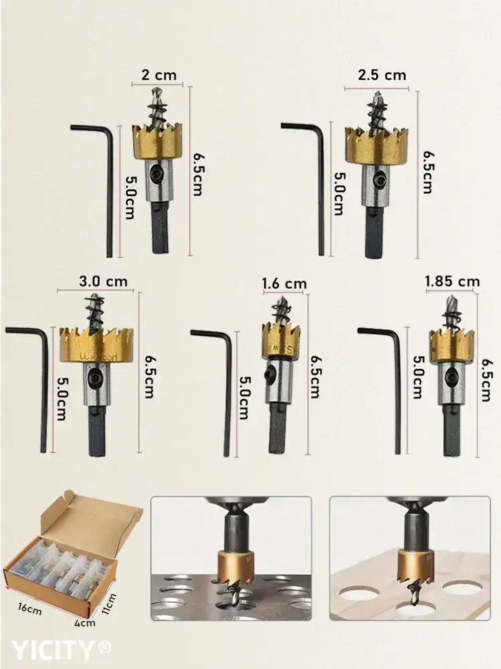 Коронки по металлу (Корончатые сверла) из быстрорежущей стали (набор 16-30 мм)/набор сверл по металлу/5 шт