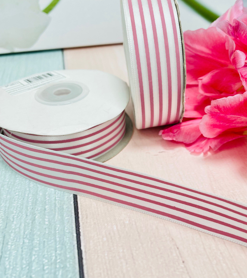 Лента атласная 2,5см в полоску Белая