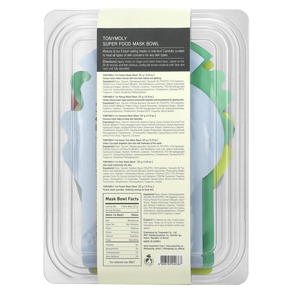 TonyMoly, Super Food Beauty Mask Bowl Set, 6 шт., 21 г (0,74 унции)