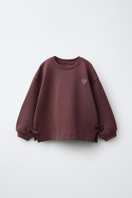 ZARA ТОЛСТОВКА С БАНТАМИ И СЕРДЦЕМ, ШОКОЛАДНЫЙ