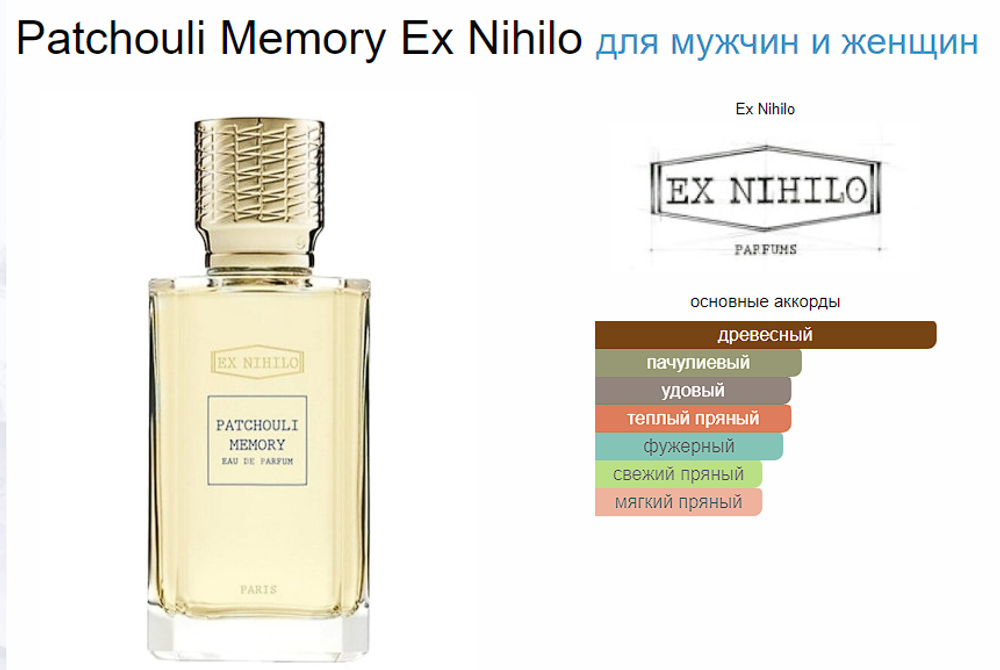 EX Nihilo Patchouli Memory 100 ml (duty free парфюмерия)