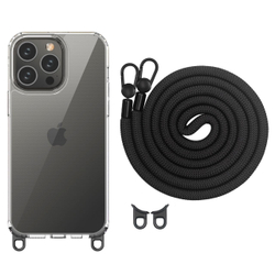 Усиленный чехол с толстым шнурком на шею черного цвета для смартфона iPhone 14 Pro Max
