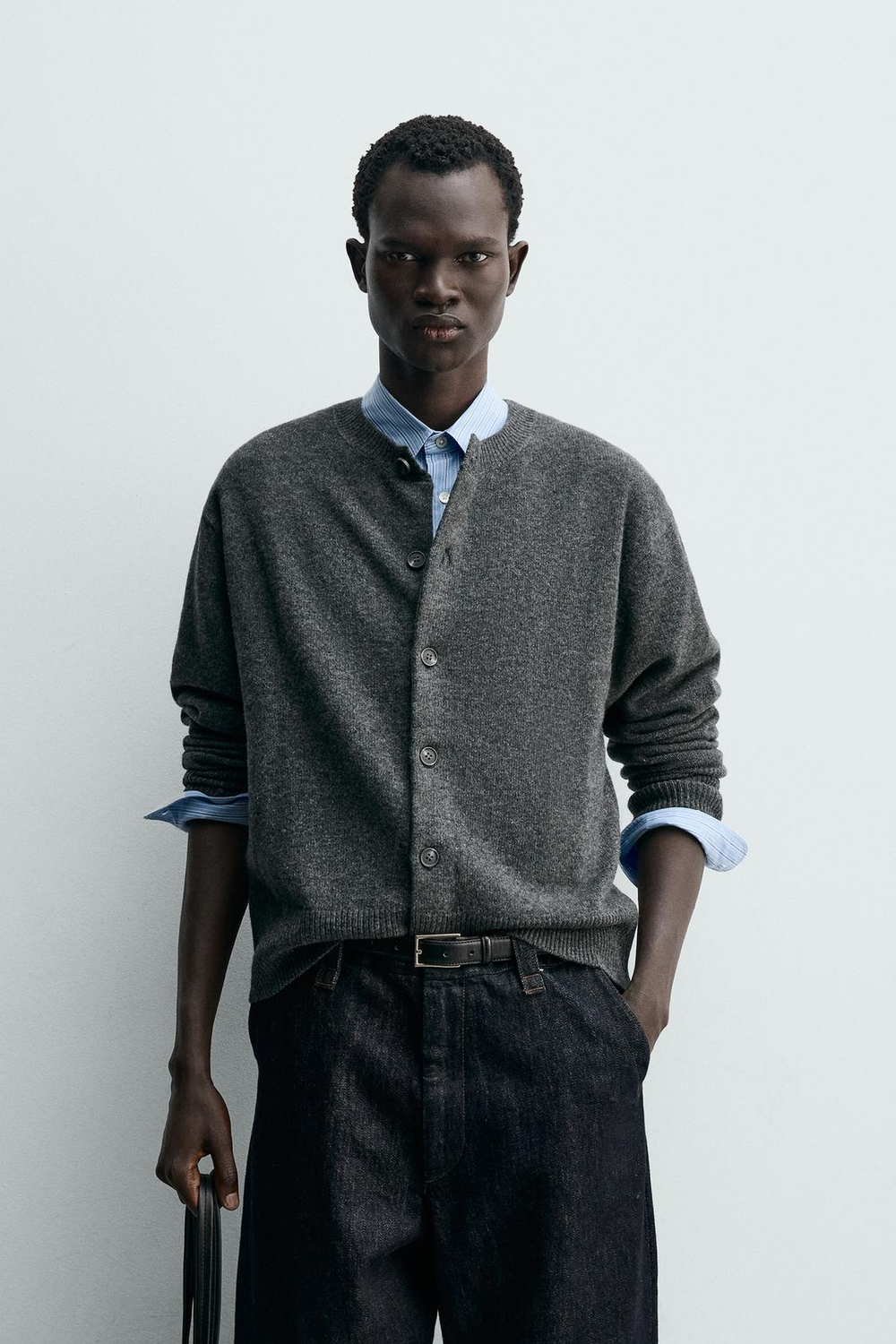 ZARA КАРДИГАН RELAXED FIT ИЗ СМЕСОВОЙ ШЕРСТИ, СЕРЫЙ