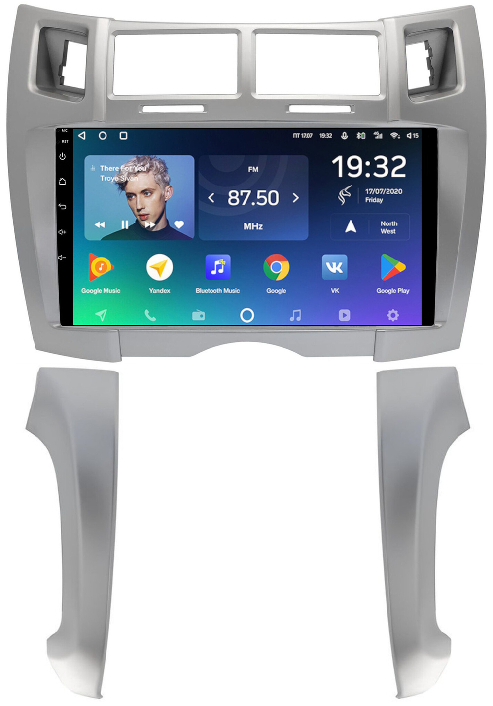 Магнитола для Toyota Vitz 2, Yaris 2 2005-2011 (рамка серебро тип 2) - Teyes SPRO+ на Android 10, ТОП процессор, 4Гб+32Гб, 4G SIM-слот