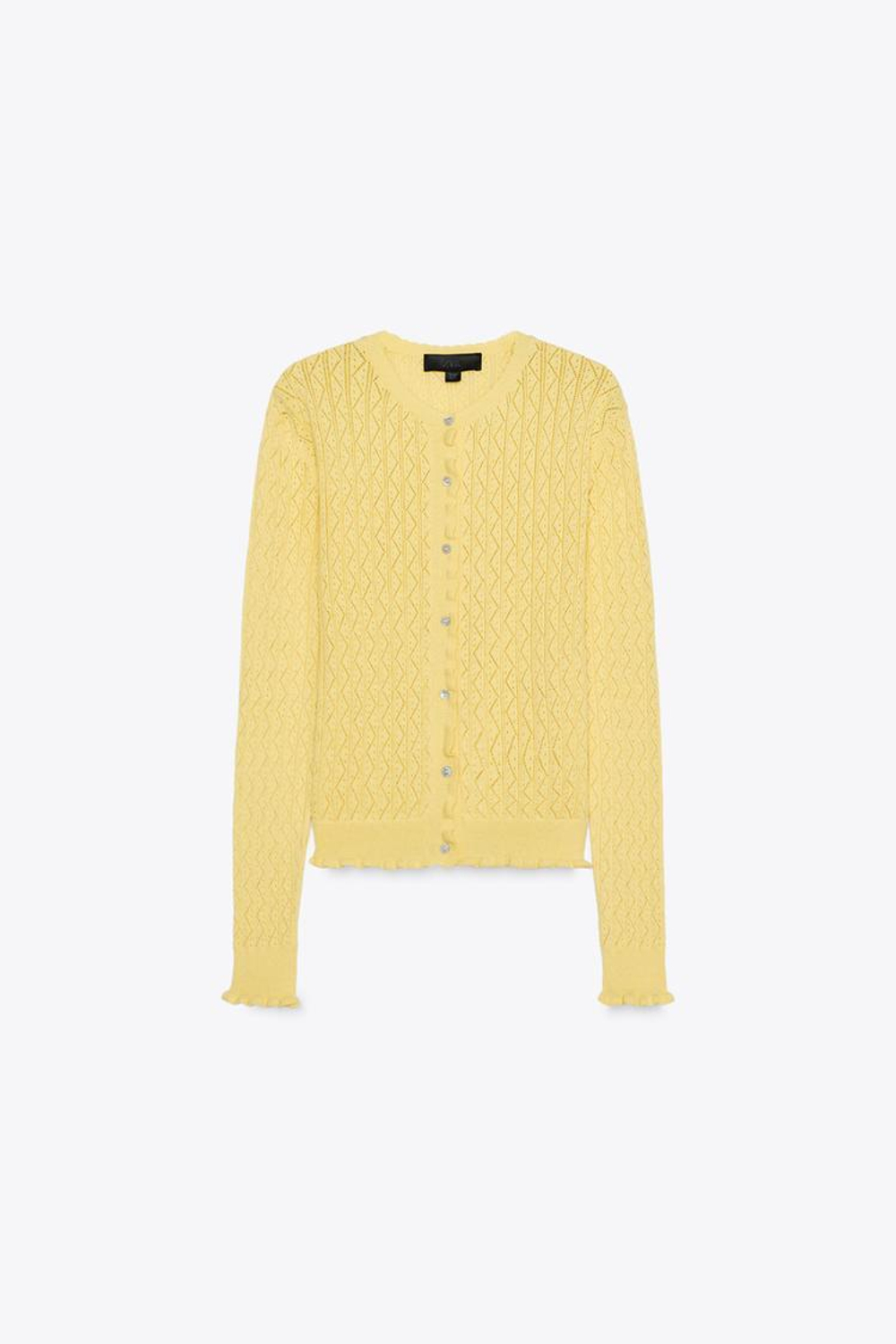 ZARA КАРДИГАН С ВОЛАНАМИ И ПЕРФОРАЦИЕЙ, СВЕТЛО-ЖЕЛТЫЙ