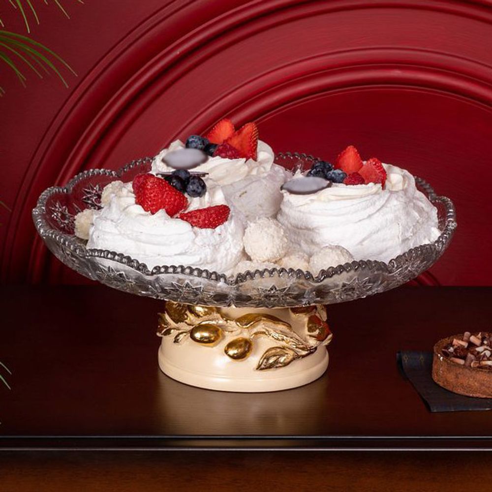 Фруктовница-конфетница Oliva Branch (Олива Бранч) со стеклянной чашей 1257 Айвори