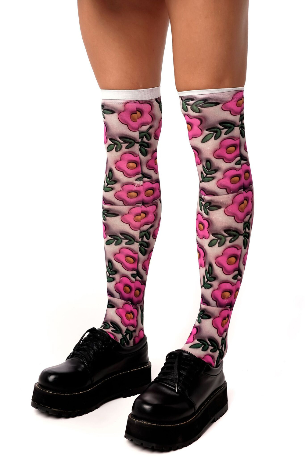 Яркие гольфы с цветочным принтом (Цвет: белый)