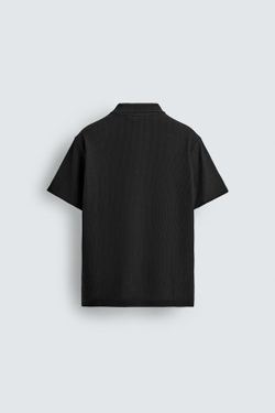 ZARA ПОЛО REGULAR FIT ИЗ ХЛОПКА С РЕЛЬЕФНЫМ УЗОРОМ, ЧЕРНЫЙ