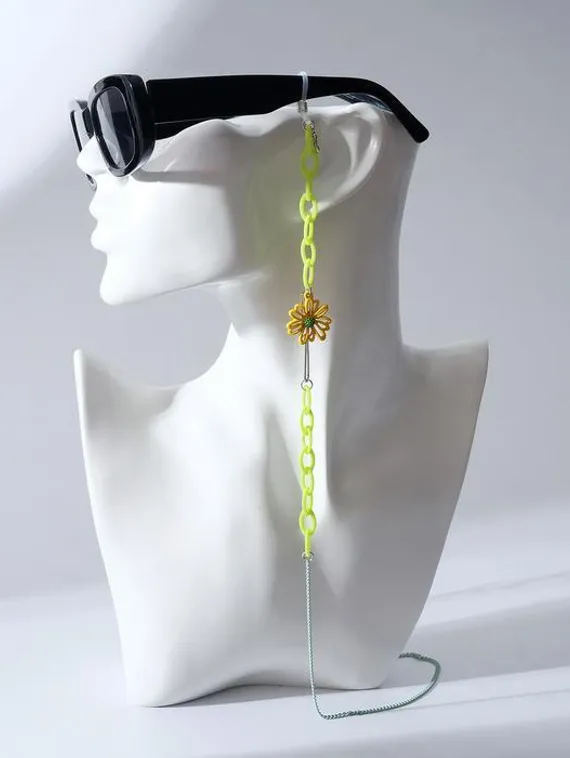 Цепочка для очков &quot;Ромашки&quot; звенья, цвет жёлто-салатовый, 70 см