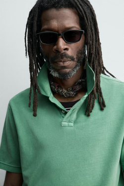 ZARA X AARON LEVINE ПОЛО ПИКЕ С ЭФФЕКТОМ ПОТЕРТОСТИ, ЗЕЛЕНЫЙ