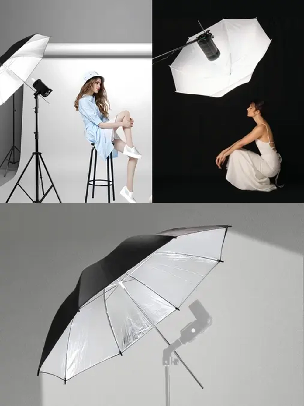 Зонт комбинированный Raylab SU-04 черный/серебристый 100см