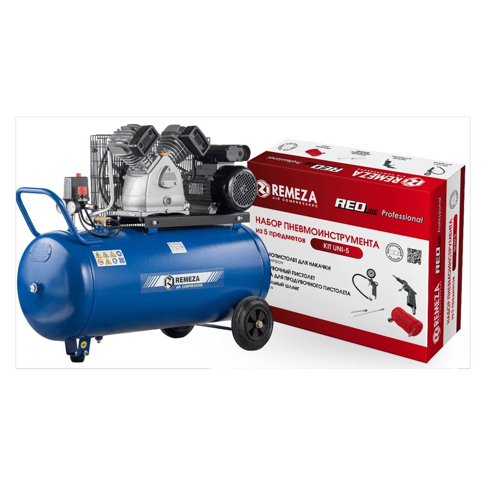 Компрессор поршневой СБ4/С-100.LB30A с набором пневмоинструмента KIT UNI-5