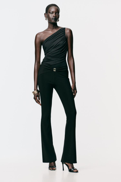 ZARA БОДИ АСИММЕТРИЧНОГО КРОЯ СО СБОРКАМИ, ЧЕРНЫЙ