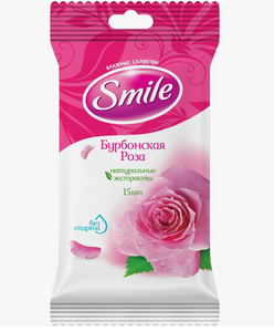 ВЛАЖНЫЕ САЛФЕТКИ SMILE БУРБОНСКАЯ РОЗА 15ШТ