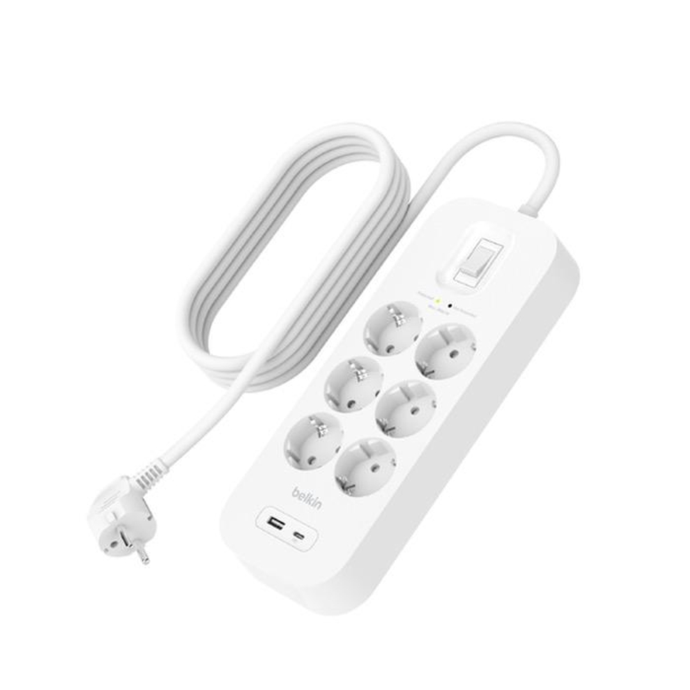 Сетевой фильтр Belkin Connect (2 м) (SRB002) 6 розеток | Порты: USB-C, USB-A; поддержка PD