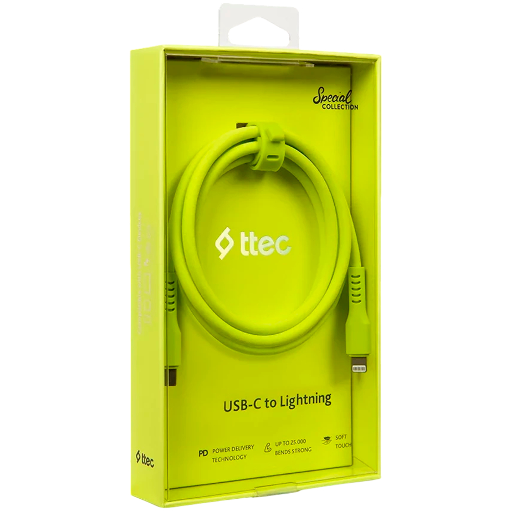 ttec Type-C - Lightning Charge / Data Cable  120cm,Neon Yellow