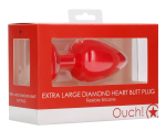 Красная анальная пробка с прозрачным стразом Extra Large Diamond Heart Butt Plug - 9,5 см.