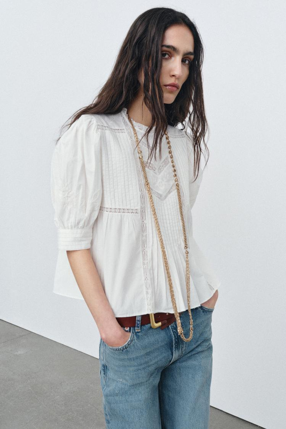 ZARA РУБАШКА С ВЫШИВКОЙ — ZW COLLECTION, ЭКРЮ