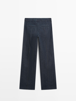 Massimo Dutti Расклешенные джинсы с высокой талией и карманами, темно-синий