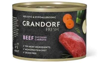 Grandorf Fresh Монопротеиновые консервы из говядины с цукини и морковью для собак всех пород