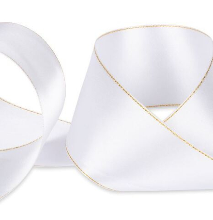 Лента атласная 50 мм,AL-50M ,двухстор. с металл. нитью 33 м, цв.001 под золото