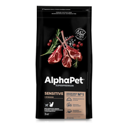 Сухой корм ALPHAPET Superpremium для взрослых кошек и котов с чувствительным пищеварением с ягненком - 3 кг