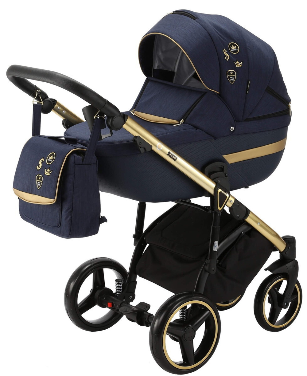 Детская коляска Adamex Cortina Special Edition 2 в 1 CT-474 (Т.СИН+Т.СИН.КОЖА+ЗОЛОТ.РАМА)