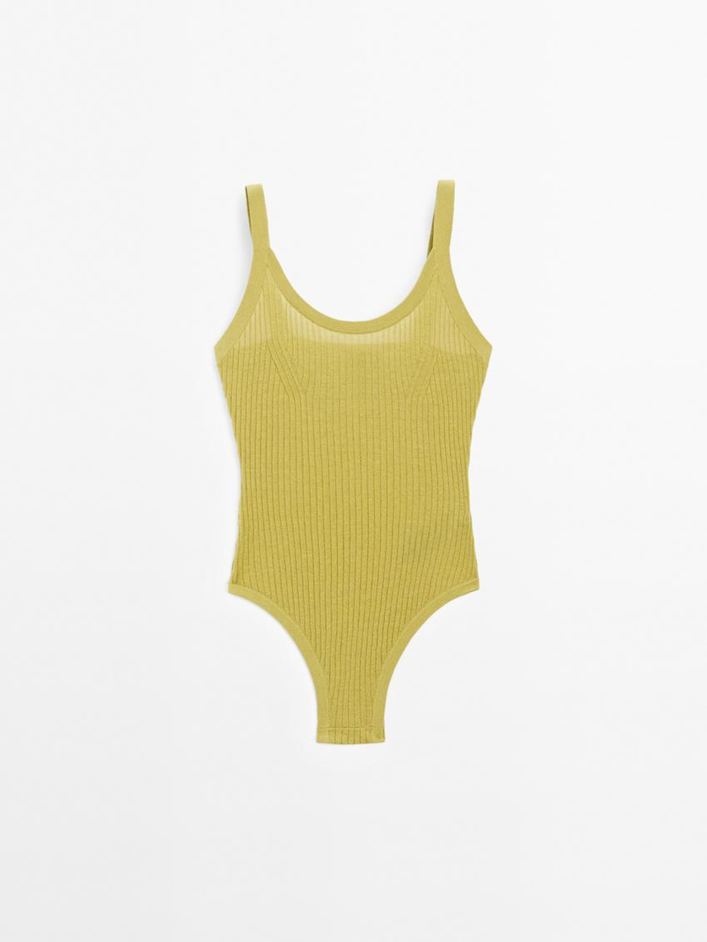 Massimo Dutti Трикотажное боди на бретелях - Studio, бутылочно-зеленый