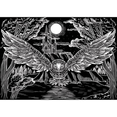 Гравюра А4 серебро, с ручкой "Мистическая сова" в пакет (Арт. Г-5905)