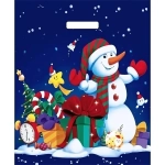 Пакет ПЭ с вырубной ручкой 38х45+3см (60) (Снеговичок с подарками) НГ, глянцевый Артпласт (х25/500)