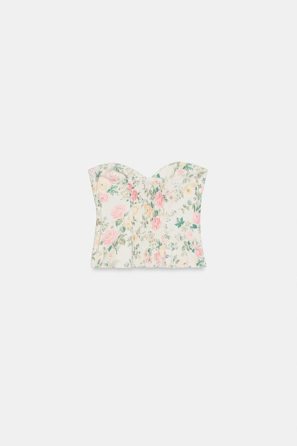 ZARA КОРСЕТ С ЦВЕТОЧНЫМ ПРИНТОМ И ЗАВЯЗКАМИ, ЖЕЛТОВАТО-БЕЛЫЙ
