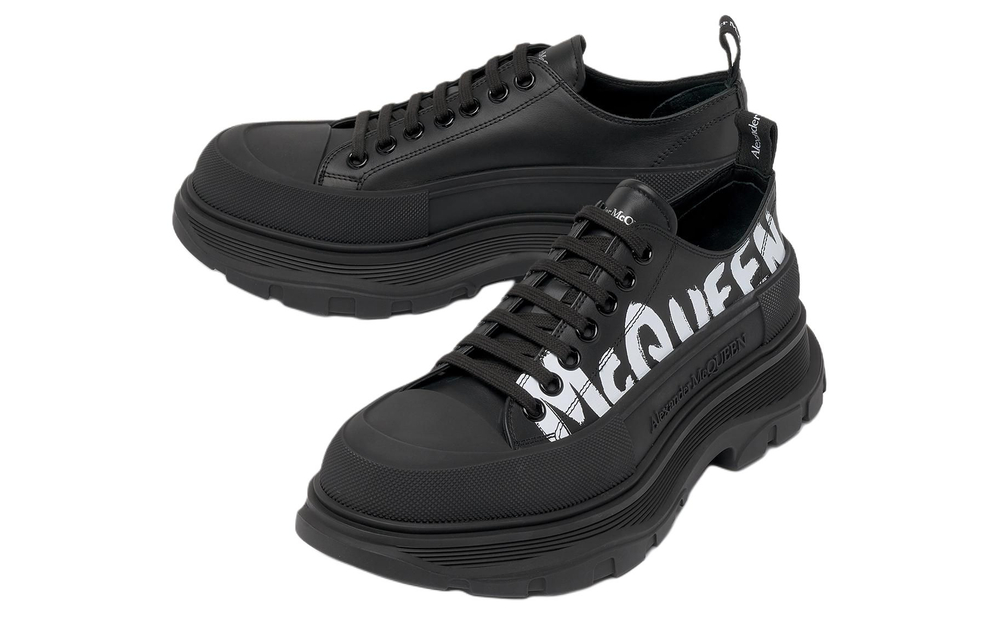 Alexander McQueen Tread Slick Low Lace Up Canvas Graffiti "Black White"