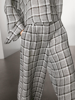 Massimo Dutti Брюки-палаццо 100% льняные в клетку, бежевый