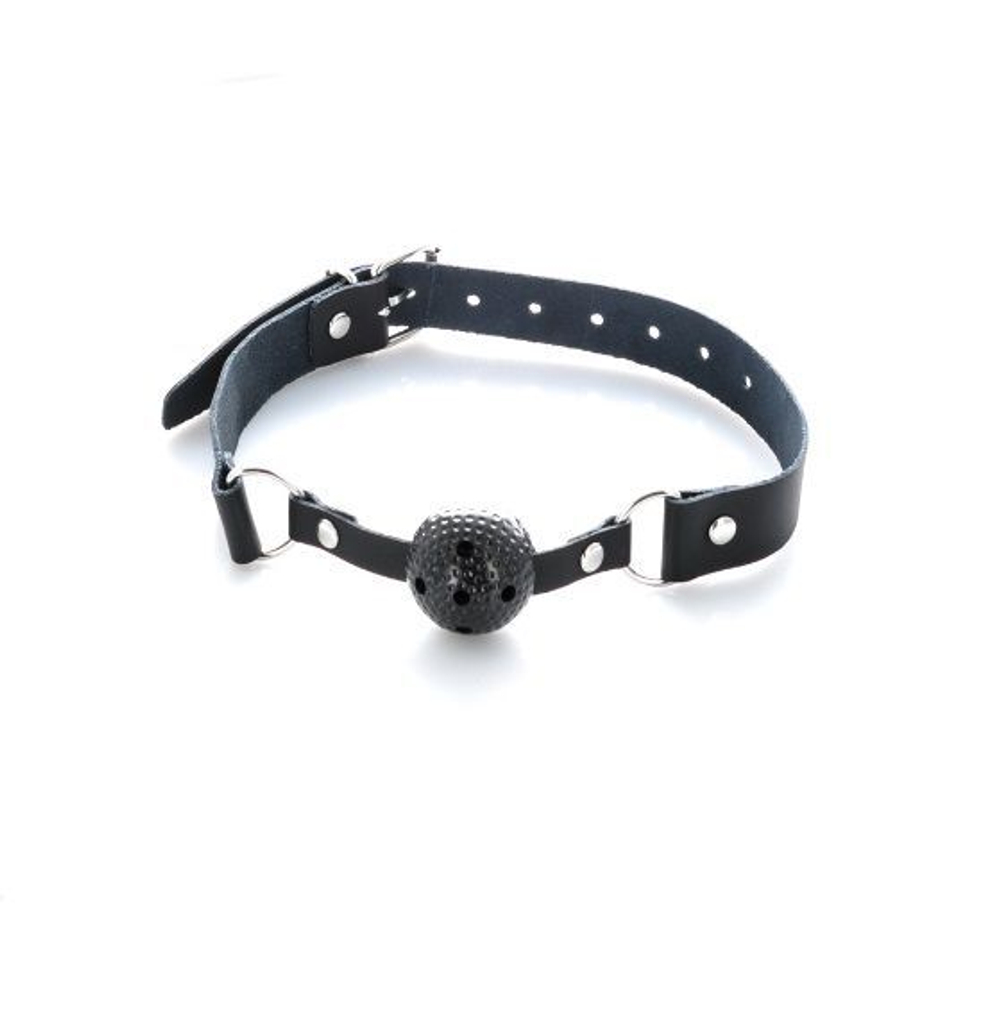 Чёрный пластиковый кляп-шар на кожаных ремешках (Цвет: черный)