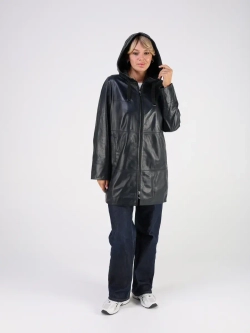 Кожаная куртка демисезонная с капюшоном длинная