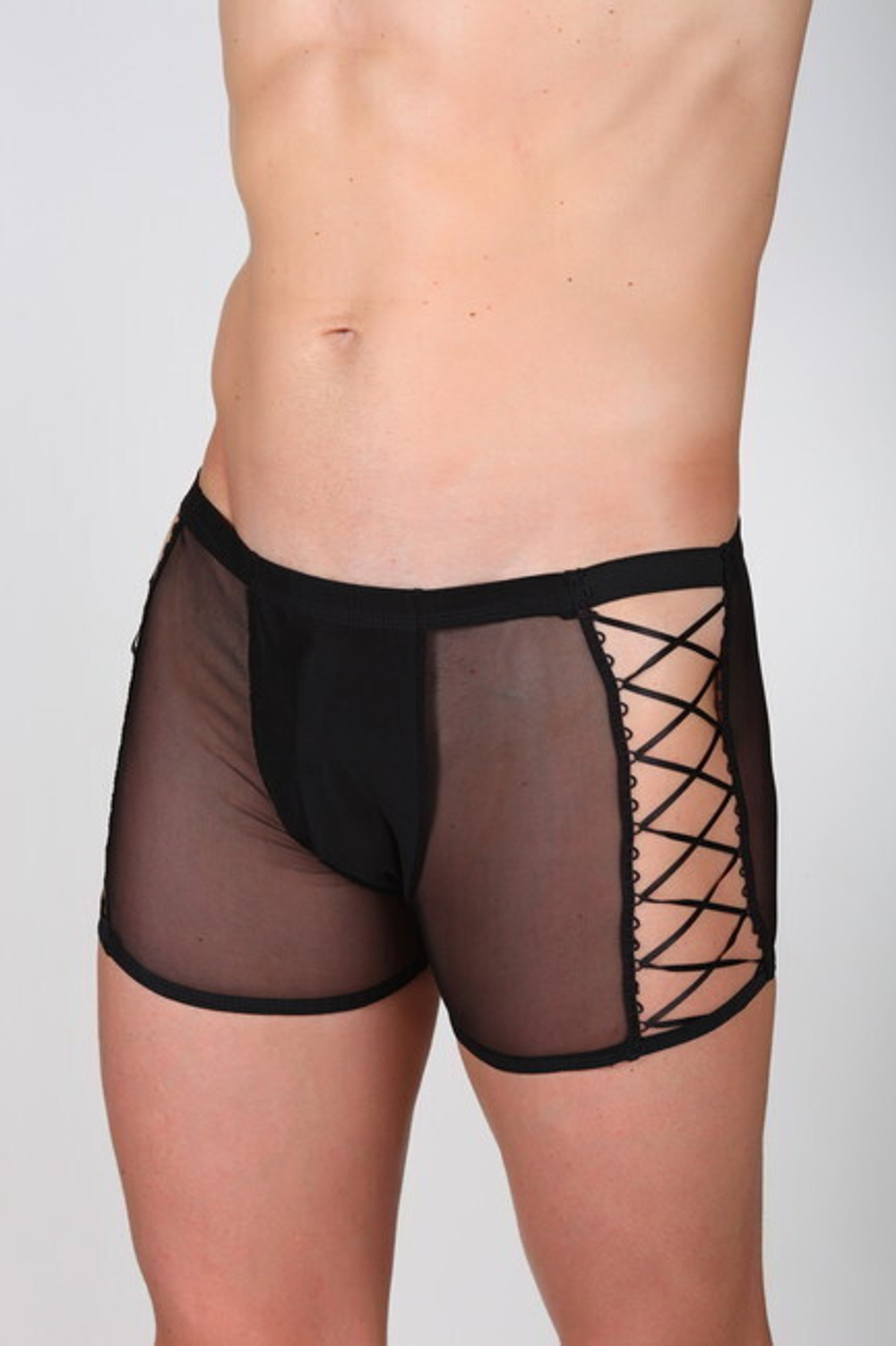 Шорты мужские сетчатые со шнуровкой по бокам, (48) (Цвет: черный)