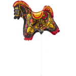 Шар Фольгированный Лошадка Золотая роспись (Черный)