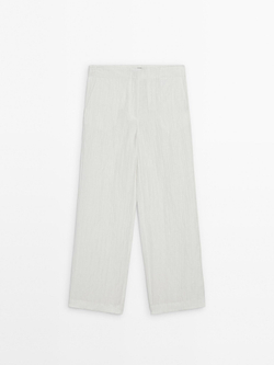 Massimo Dutti Струящиеся брюки с эффектом стрелок, белый