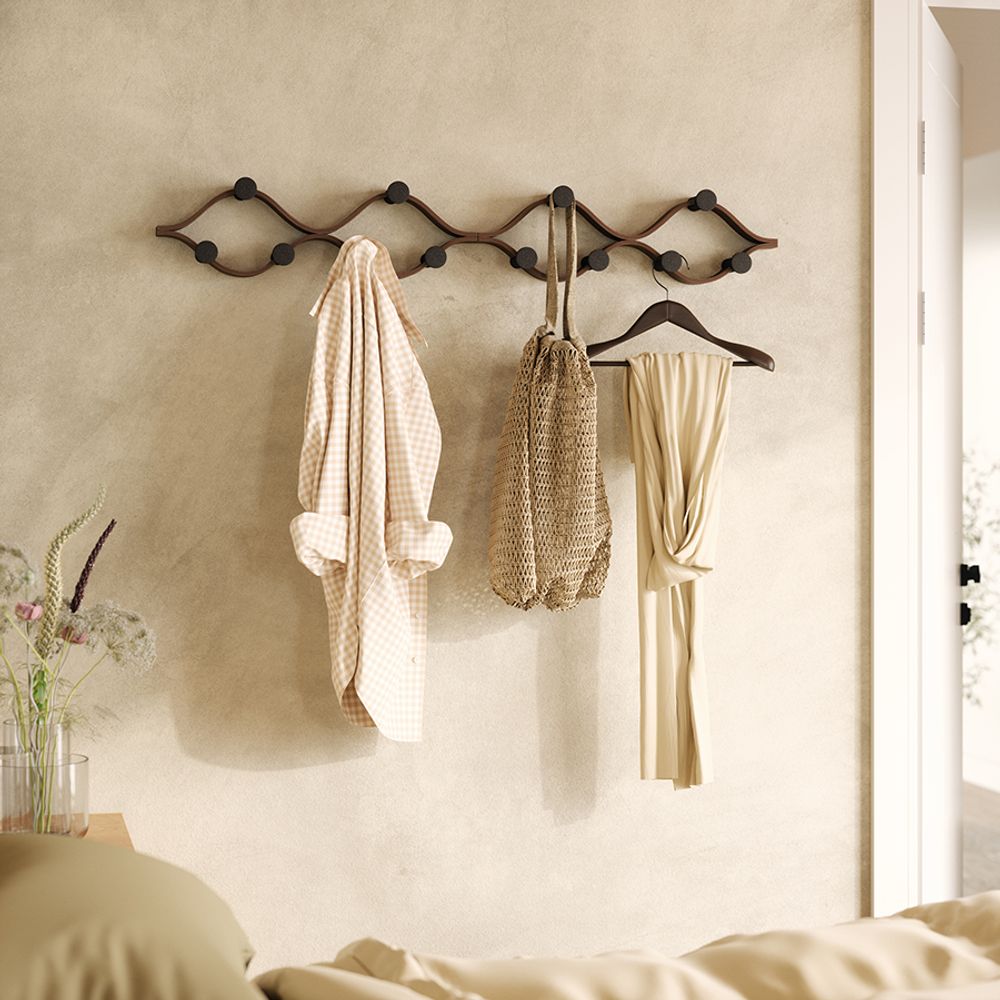 Вешалка настенная Montage, 6 крючков, черный/орех
