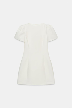 ZARA КОРОТКОЕ ПЛАТЬЕ СО СКЛАДКАМИ И КАРМАНАМИ, ЭКРЮ