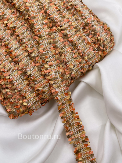 Тесьма оранжево-коричневая с золотой нитью люрекс твид
