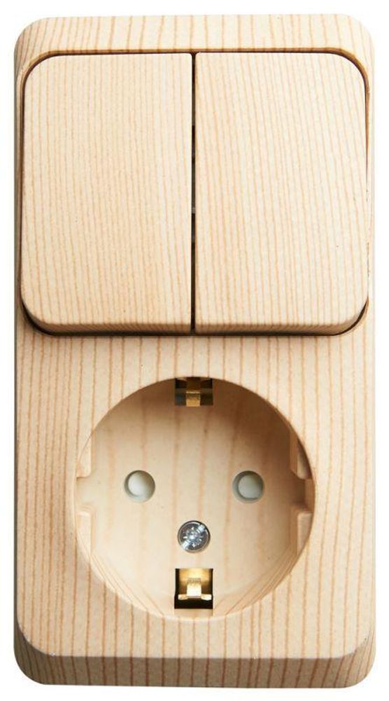 Блок ОП Этюд (1-м розетка с заземл. защ. шторки + 2-кл. выкл.) сосна SE BPA16-202D