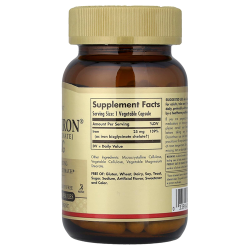 Solgar, Gentle Iron®, добавка с железом, 25 мг, 90 растительных капсул